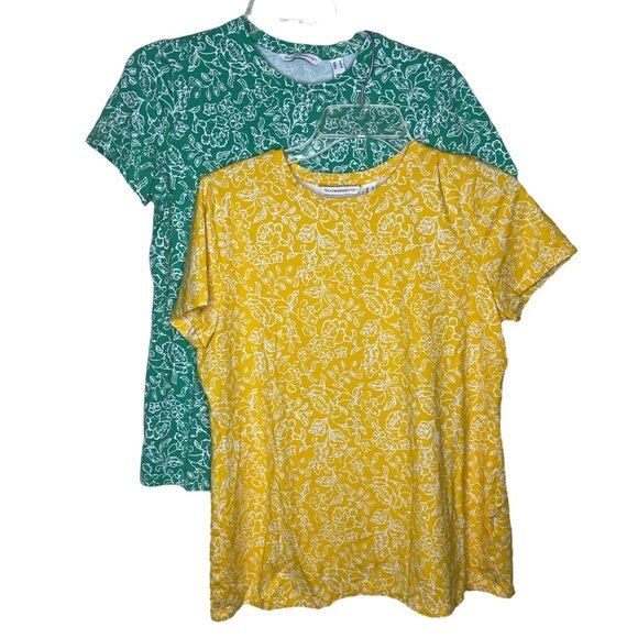 Isaac Mizrahi Green Yellow Floral T Shirts Set of 2 Size Small - Picture 1 of 7